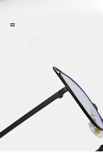 Detail of ultra-light flexible hinges and blue light lenses on black glasses frame