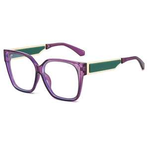 Lunettes carrées violettes anti-lumière bleue avec monture en métal doré et style rétro