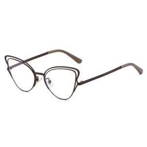 Chic cat-eye anti-blue light glasses with dark brown metal frames and layered line details