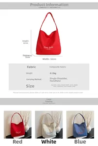 Size chart detail for large capacity tote bag with dimensions and technical specifications