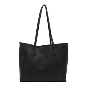 Minimalist large capacity black matte leather tote bag with dual straps for daily commuting