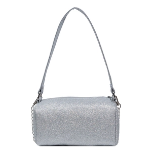 Sac Boston à paillettes argentées avec chaîne métallique et bandoulière chic