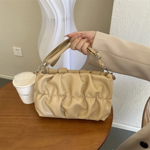 Fashion Ruched Crossbody Bag For Women Soft PU Leather Pleated Dumpling Shoulder Bag Minimalist Chic Trendy Handbag