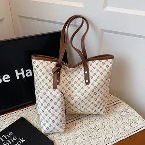 Grand Sac Cabas Et Pochette Vintage Pour Femmes En Cuir PU Imprimé Étoile Géométrique Sac À Main De Bureau Rétro