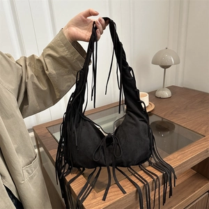 Fringe Shoulder Bag Faux Suede Tassel Hobo Bag Bohemian Casual Large Capacity Underarm Bag For Women