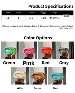 Size guide for mini acrylic shell bag showing 11x6x3.5cm dimensions and color options