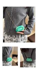 Detailed views of a green marble pebble evening bag with a gold chain strap