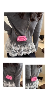 Pink marble acrylic shell bag with gold chain strap shown in various wearing angles
