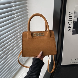 Sac À Main Femme Cuir PU Givré Texture Daim Sac Bandoulière Vintage Serrure Métallique Rétro Sacoche Navette