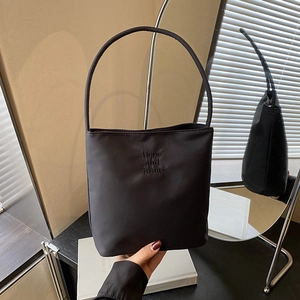 Women Nylon Bucket Underarm Bag Korean Minimalist Hope Future Embroidery Simple Urban Shoulder Tote Handbag Daily