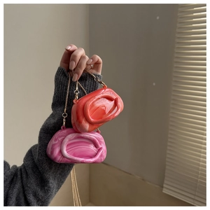 Pink and orange marble texture acrylic mini chain bags with gold shoulder straps