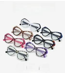 Collection of vibrant TR90 cat-eye blue light blocking glasses in diverse color patterns