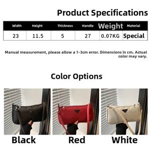 Detailed size chart and color options for the lightweight nylon underarm bag