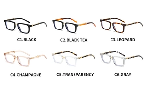 Retro square anti-blue light glasses frames in six assorted colors and metallic hinges