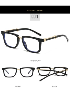 Detail view of steampunk square black and gold frames showing multiple display angles