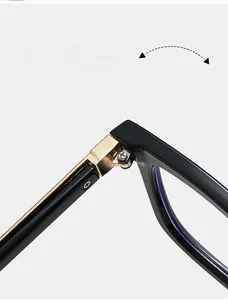 Detail of durable gold metal hinges on black square steampunk glasses frames