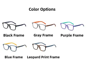 Détail de lunettes anti-lumière bleue en noir gris violet bleu et imprimé léopard