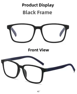 Vue de face et à 45 degrés de lunettes de lecture noires avec branches texturées