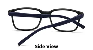 Vue latérale de lunettes anti-lumière bleue avec branches bleues à texture losange