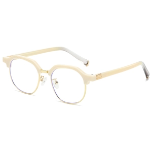Retro cream and gold irregular frame glasses with blue light blocking lenses and gradient temples