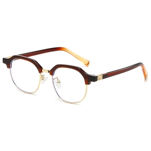 Retro irregular semi-rimless blue light blocking glasses in amber tortoiseshell and gold