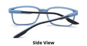 Side view of ultra-light blue full-rim reading glasses with anti-slip temple details