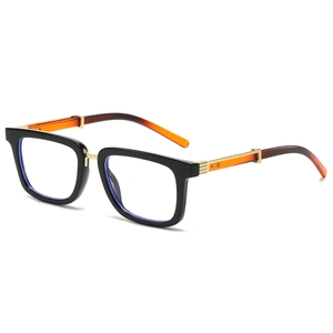 Steampunk blue light blocking square sunglasses in black and gold metal finish