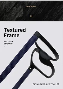 Détail macro des branches bleues antidérapantes sur des lunettes de lecture légères