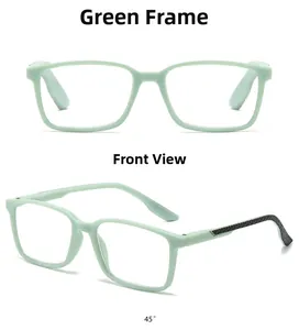 Ultralight square green frame reading glasses with woven texture on the temples