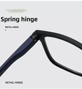 Gros plan détaillé de la charnière à ressort métallique bleue des lunettes de lecture