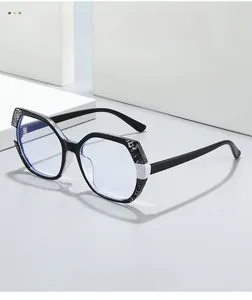 Macro detail of geometric TR90 glasses with unique black and white marbled texture frame