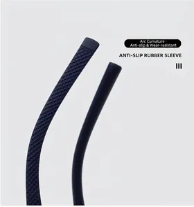 Détail macro des manchons de lunettes en caoutchouc bleu antidérapant texturé