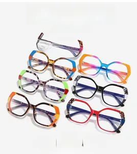Flat lay of colorful TR90 hexagonal glasses frames in multiple gradient color options