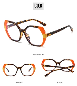 Detailed views of TR90 rectangular glasses in tortoise pattern with C0.6 color accents