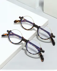 Macro shot of stylish tortoiseshell semi-rimless frames with blue light blocking coating