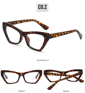 Three-way view of tortoise shell cat-eye glasses frame with vintage leopard print patterns