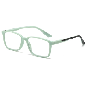 Lightweight mint green rectangle reading glasses with anti-blue light lenses and non-slip arms