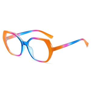 Fashion TR90 rainbow gradient rectangular glasses frame with large geometric hexagon design