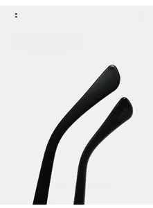 Detail of ergonomic curved black temples on cat eye fashion anti-blue light glasses