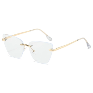 Rimless Butterfly Cat Eye Glasses Metal Frame Anti Blue Light Clear Lens Cut Edge Geometric Fashion Eyewear For Women