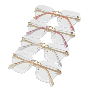 Ultralight rimless anti-blue light glasses with large cut-edge lenses in four colors