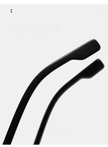Detail of curved ergonomic black eyewear temples for comfortable blue light blocking glasses