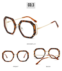 Detailansicht der mehreckigen Schildpatt-Brille mit hohlen goldenen Metallbügeln