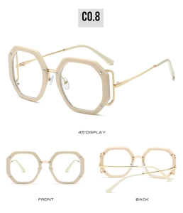 Polygonale Blaulichtfilter Brille mit Seitenausschnitt und goldenen Metallbügeln