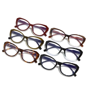 Collection of cat-eye anti-blue light glasses frames in six assorted colors and textures
