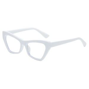 Fashionable white cat-eye glasses frame with sleek finish shown at a 45-degree angle