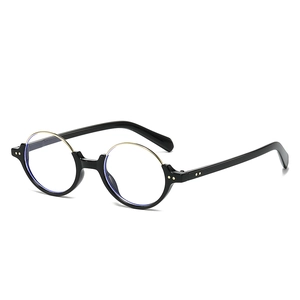 Round Anti Blue Light Glasses Retro Nerd Style Half Frame PC Metal Optical Eyewear For Women
