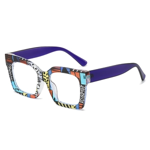 Fashion Large Square Blue Light Blocking Glasses Colorful Pattern Printed PC Frame Eyeglasses For Women Men