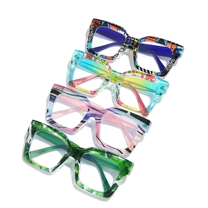 Oversized anti-blue light glasses with colorful floral resin frames in various trendy patterns