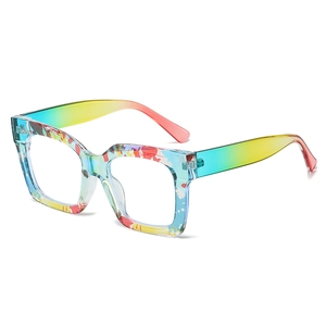 Floral print anti-blue light glasses with gradient temples and oversized square frames